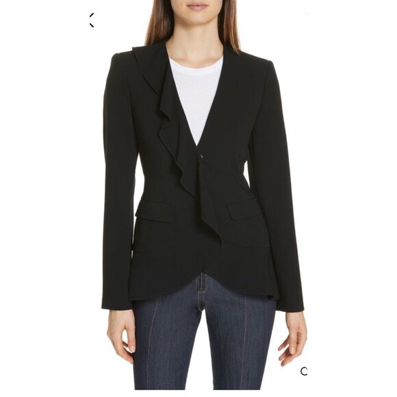 Cinq à Sept Black Lanier Ruffle Blazer Size 4 | Designer Quiet Luxury Old Money - Picture 1 of 9